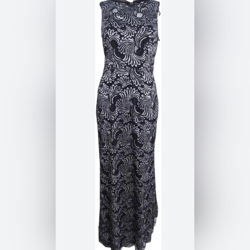 Adrianna Papell Women's Two-Tone Lace Gown, Black/Silver Size 10